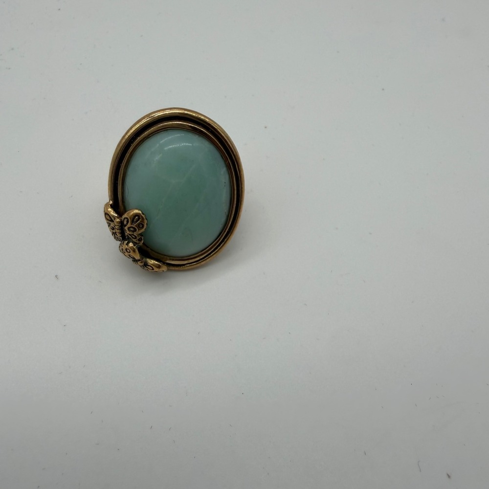 Barse Bronze Butterfly Statement Ring Aqua Blue Oval‎ Cabochon Size 7 Boho